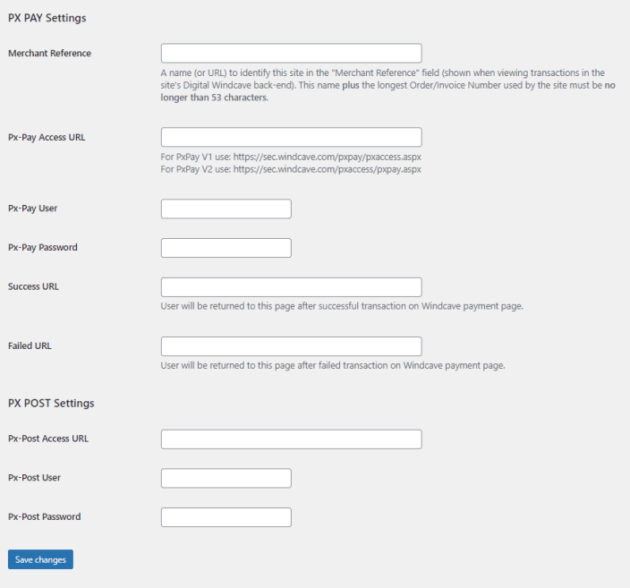 PX Pay Success and failure urls