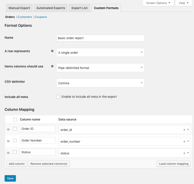 Creating a custom export format