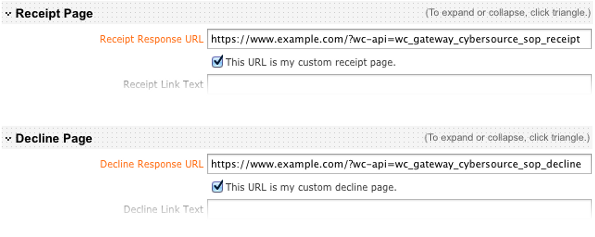 CyberSource SOP Config Redirect urls