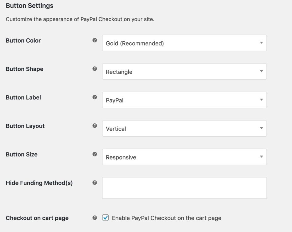 PayPal Checkout Button Settings