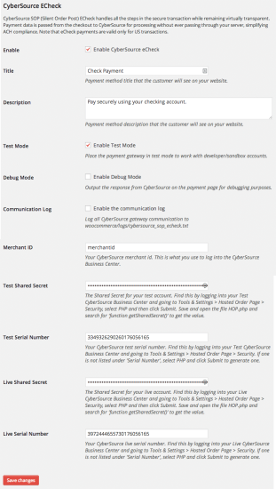 WooCommerce CyberSource eCheck Admin Settings