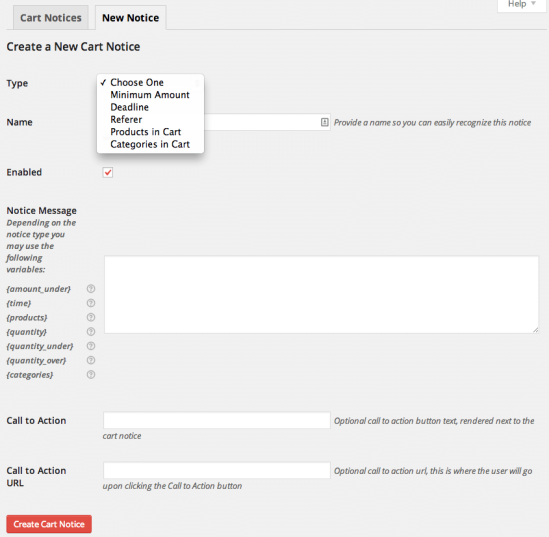 WooCommerce Cart Notices Create Notice