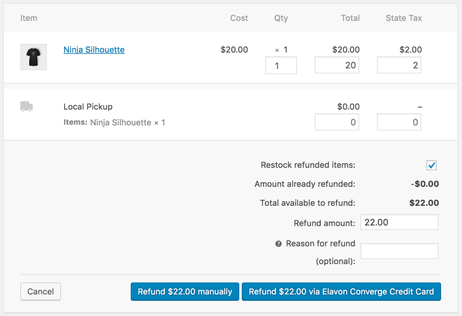 WooCommerce Elavon Converge Refund