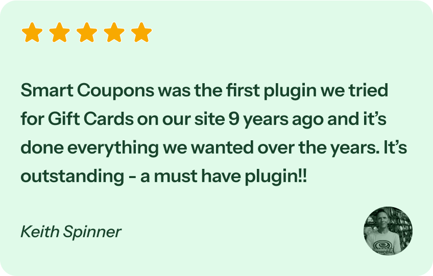 Smart Coupons for WooCommerce plugin is five star rated