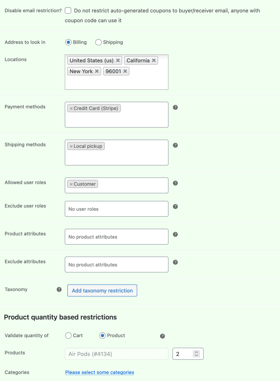 Restricciones avanzadas para cupones de WooCommerce