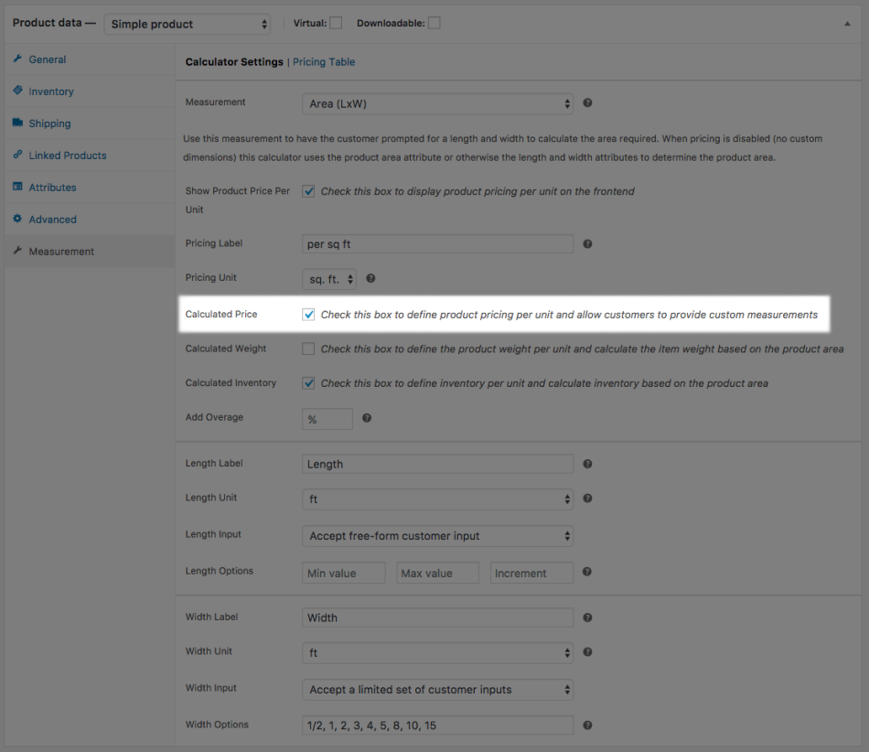 WooCommerce Measurement Price Calculator: enable user-defined mode