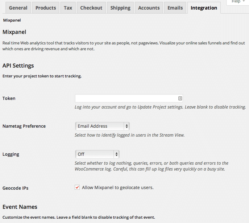 WooCommerce Mixpanel Admin Settings