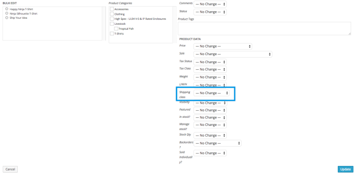 WooCommerce Shipping Classes - Bulk Shipping Class Edit