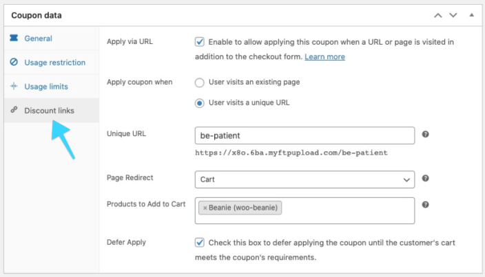 Discount links settings