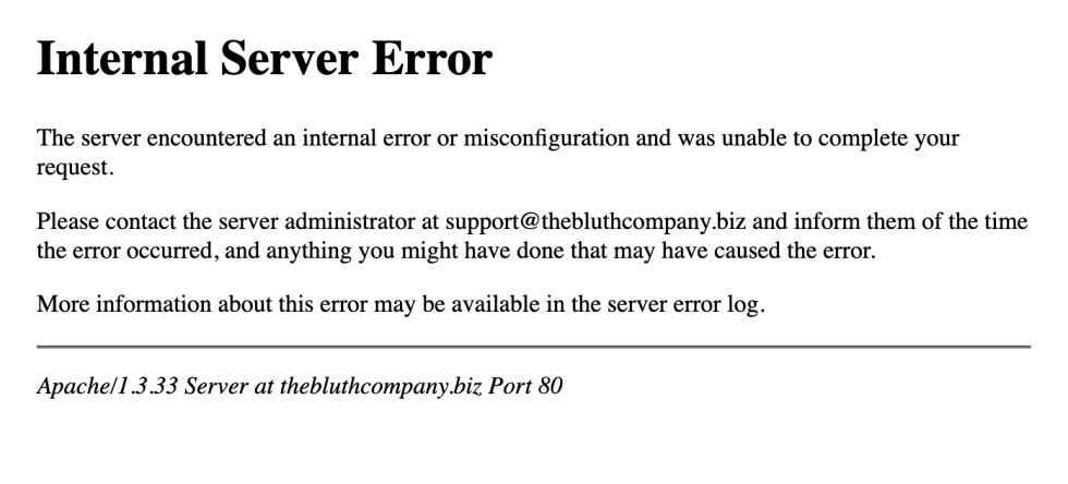 An Internal Server Error message displayed on a website.