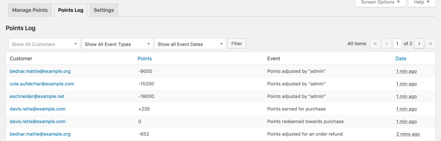 All points changes are logged