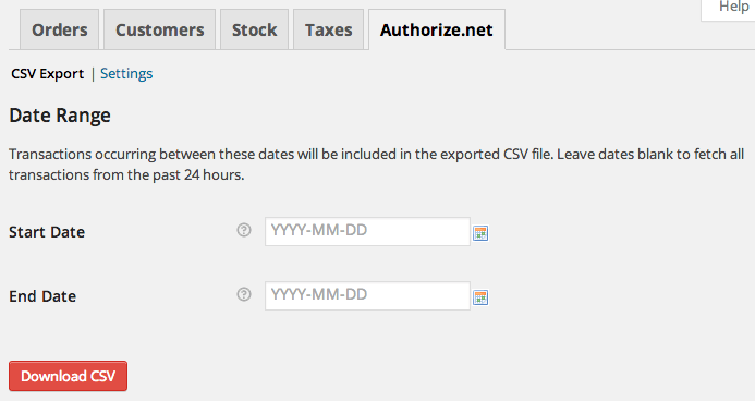 WooCommerce Authorize.net Reporting CSV Export