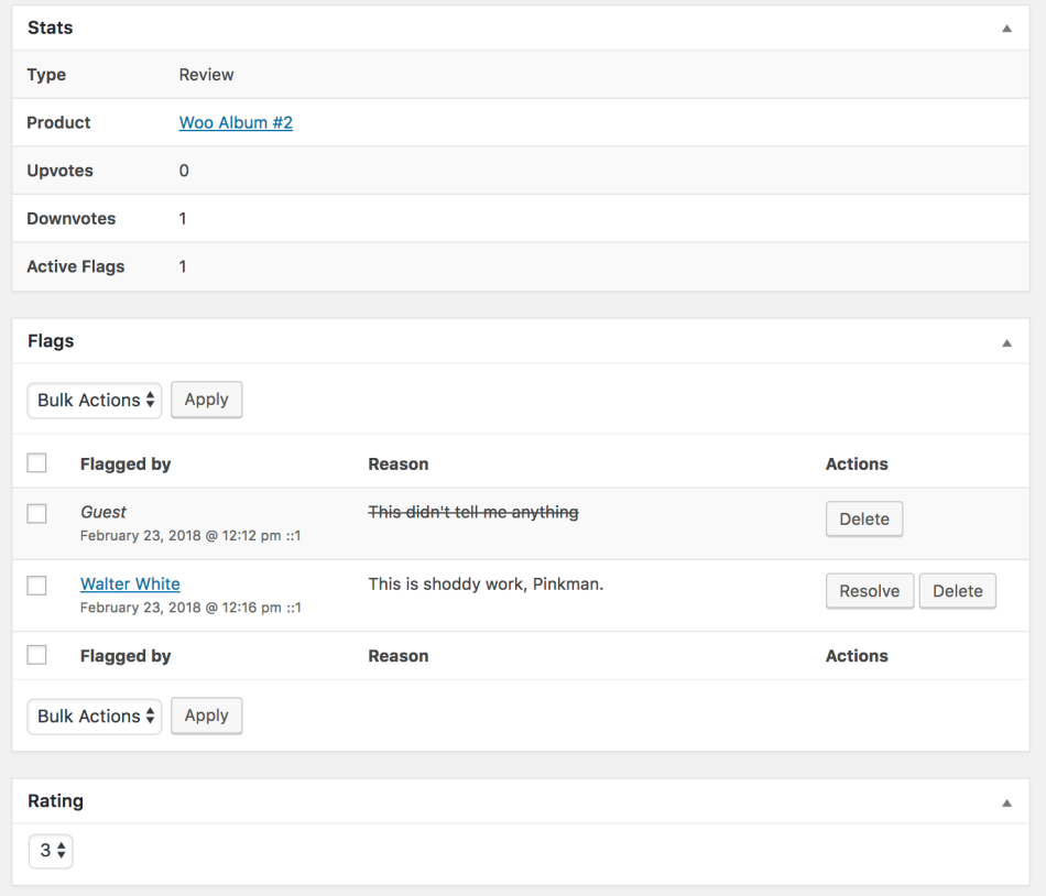 WooCommerce Product Reviews Pro: Managing flags