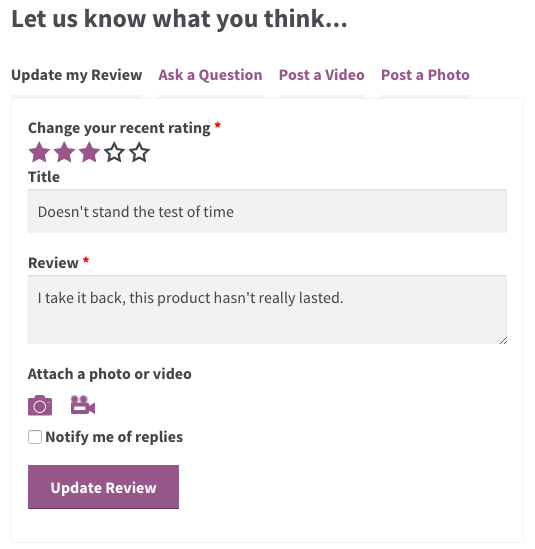 WooCommerce Product Reviews Pro: update review
