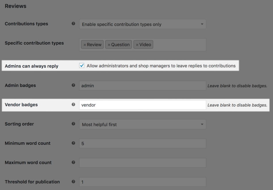 WooCommerce Product Reviews Pro: Vendor settings