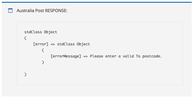 Australia Post error message sample
