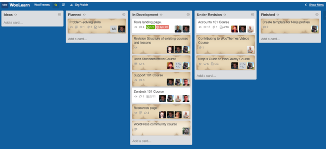 Using Trello to track changes to and development of WooLearn