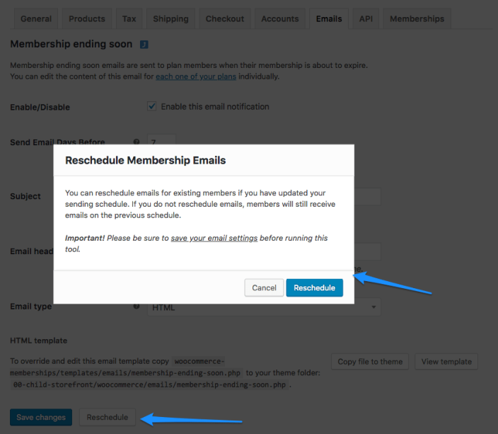 WooCommerce Memberships reschedule emails