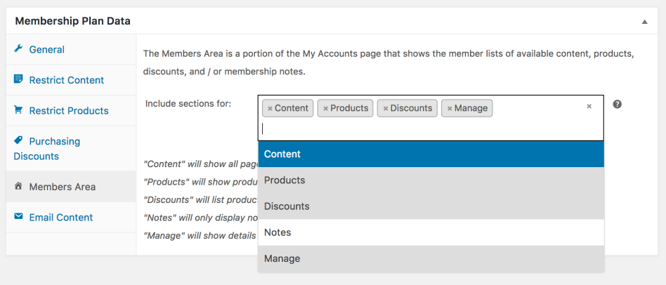 WooCommerce Memberships member area settings