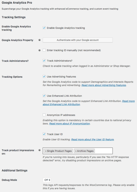 WooCommerce Google Analytics: General Settings