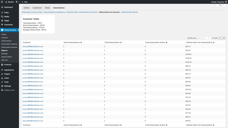 Subscriptions by Customer Report