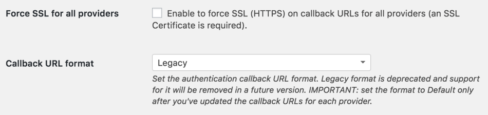 Update Social Login callback format setting