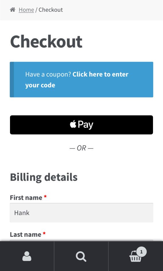 WooCommerce Apple Pay: checkout - Mobile