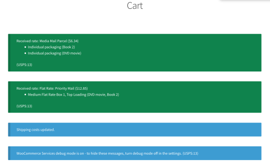 Shipping rate debugging in cart