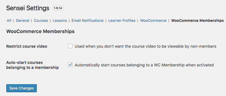 WooCommerce Memberships Sensei settings