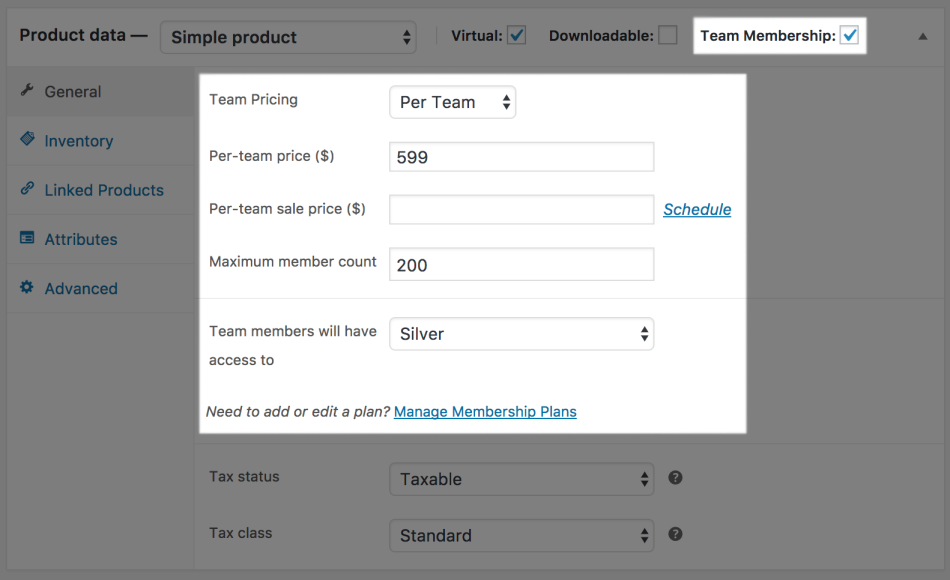 Teams for WooCommerce Memberships: per team priced team