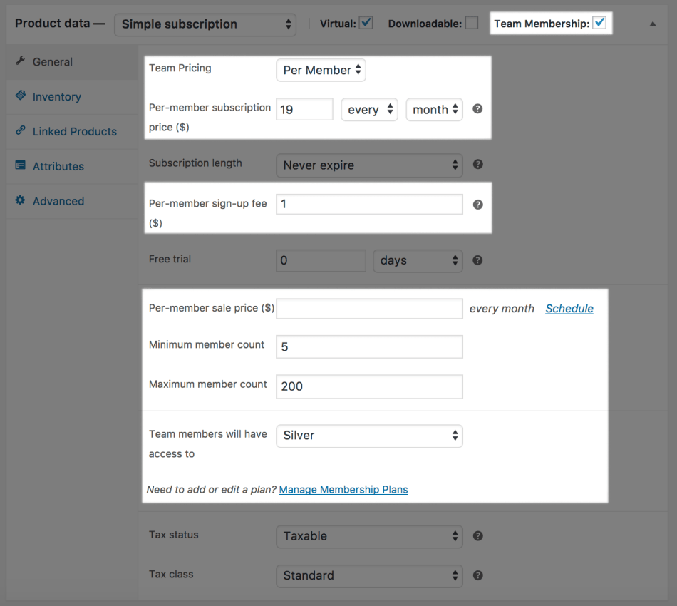 Teams for WooCommerce Memberships: subscription-type product