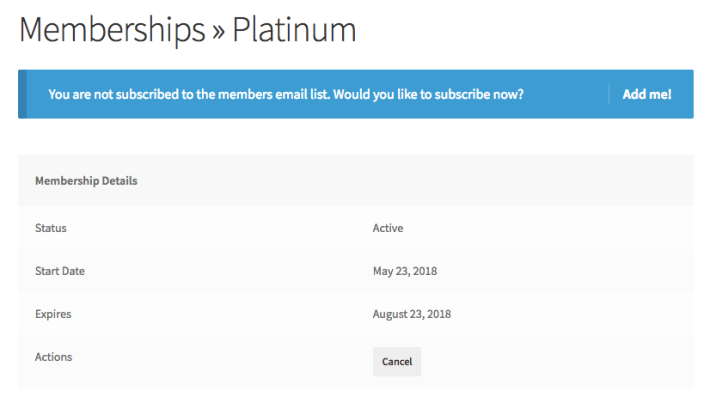 Mailchimp for WooCommerce Memberships: members area opt-in