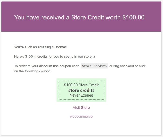 A coupon for store credit sent in an email to reward a customer