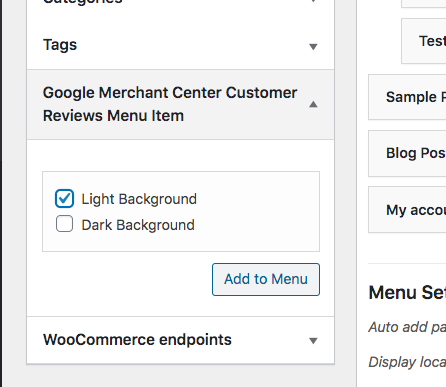 add google merchant center badge via menu