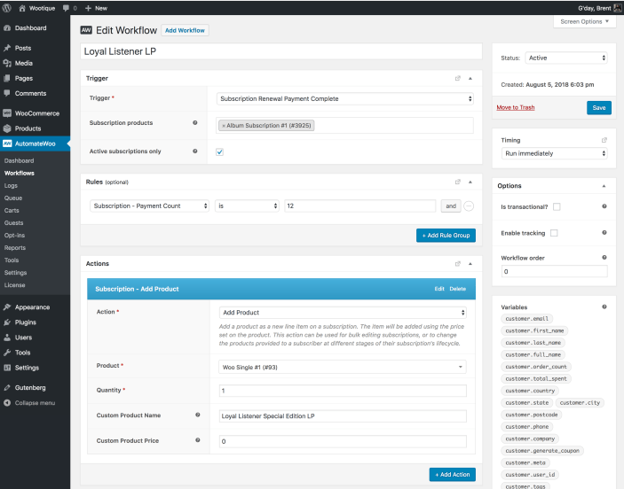 Subscription Add Product Workflow Example Screenshot