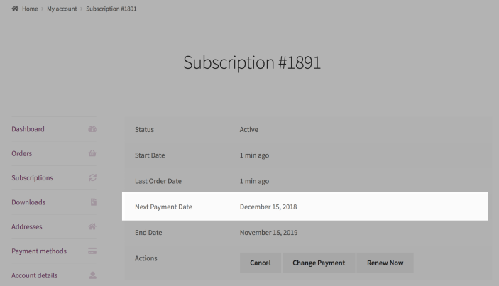 Example Subscription - Before Early Renewal