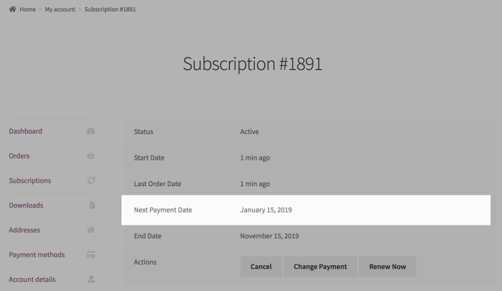 Example Subscription - After Early Renewal