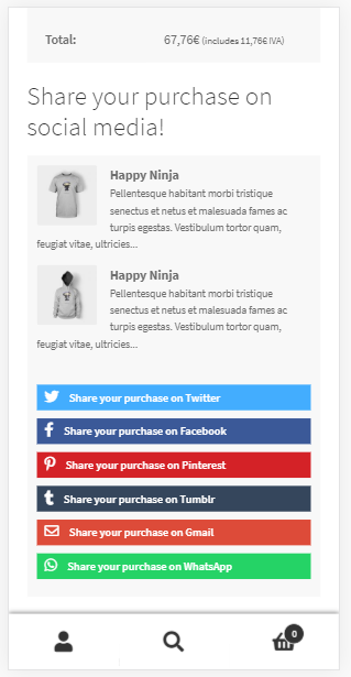 Share Your Purcharse for WooCommerce on mobile