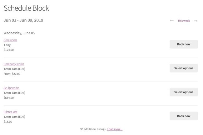 Display product availability for a given day/week/month in a list format that allows customers to add directly to cart.