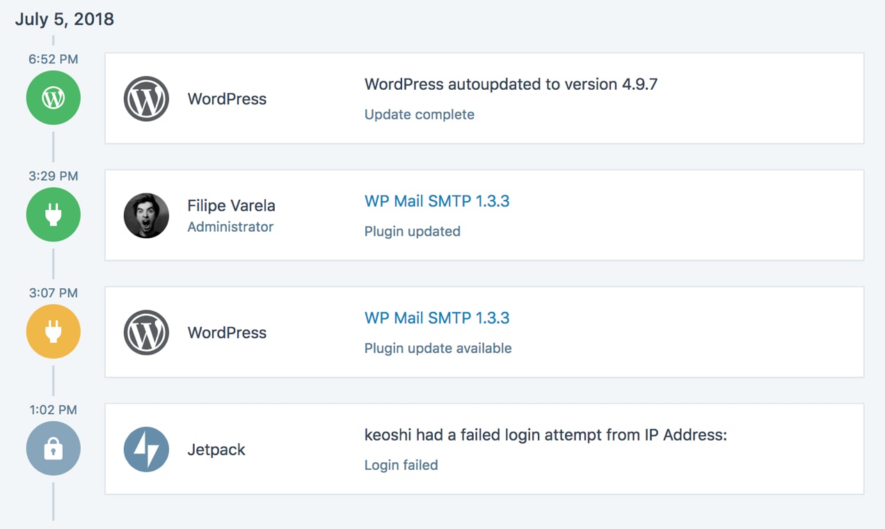 screenshot of a Jetpack audit log