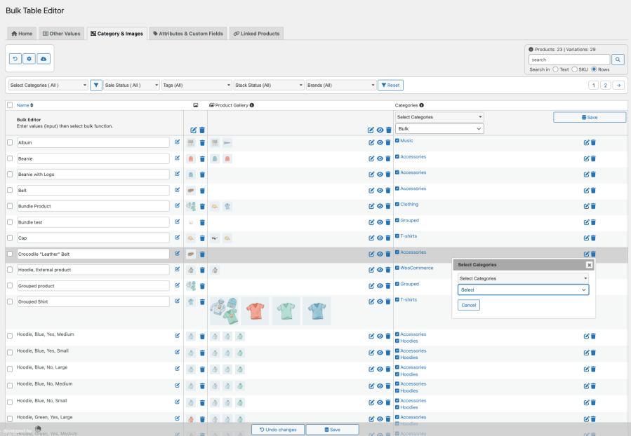Bulk Table Editor for WooCommerce: categorías e imágenes