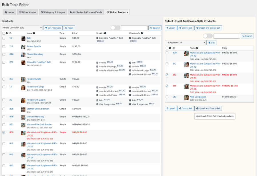 Bulk Table Editor for WooCommerce - linked products