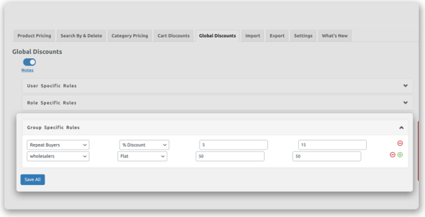 Sitewide discount rules setup