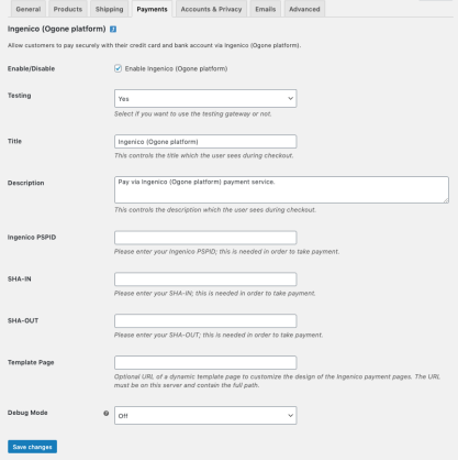 WooCommerce Ingenico (Ogone Platform) Admin Settings