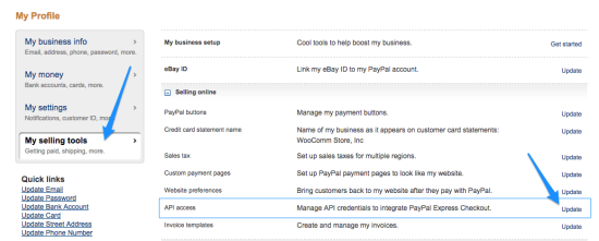 WooCommerce paypal express view api credentials