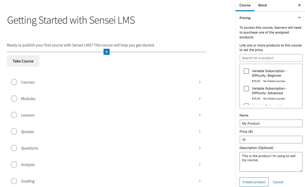 getting started screen for Sensei