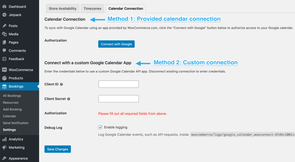 Calendar Connection Methods