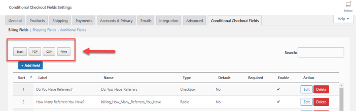 Import export checkout fields