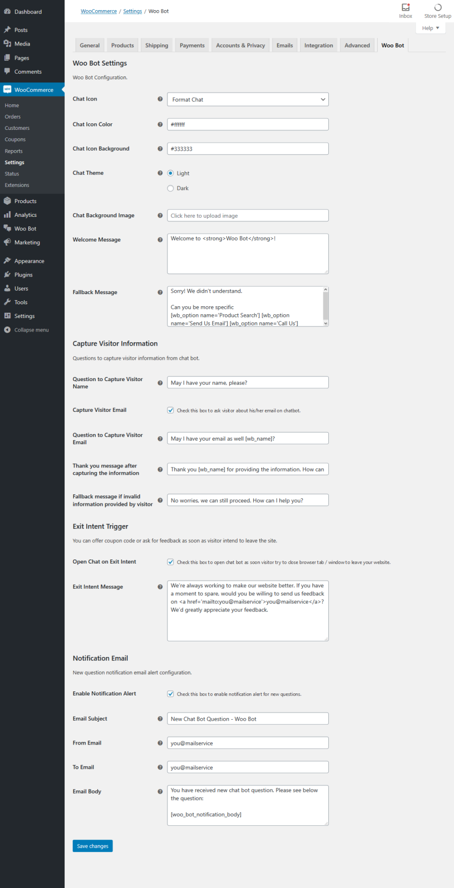 Woo Bot - Plugin Setting