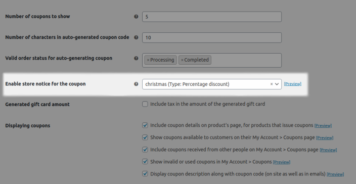 WooCommerce Coupon Code Notice Setting